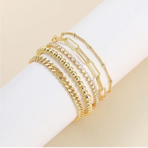 Gold 14k Gold Plated 5pc Cubic Zirconia Bracelet Set - Picture 4 of 4